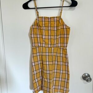 NOBO Mustard Plaid Mini Dress with Pink Accents